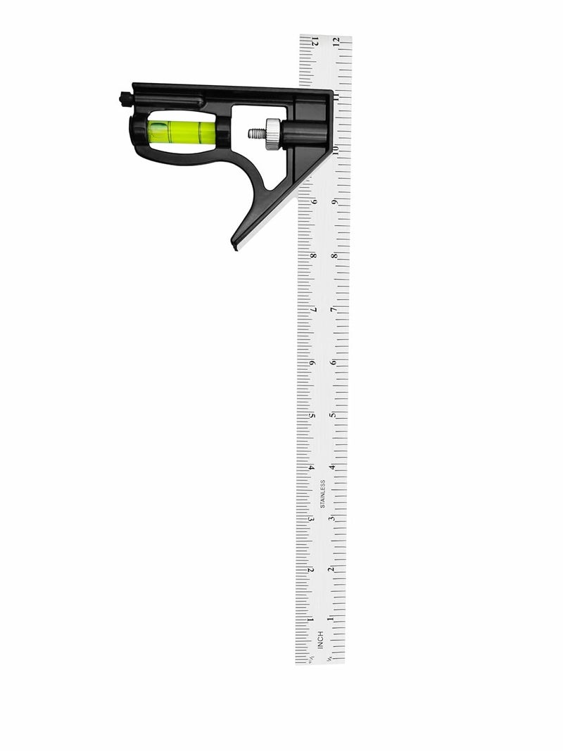 Ryqoru 12-Inch Combination Square, Metric & Imperial, Etched 1/16 in & 1 mm Graduations, 410 Stainless Steel Rule, Powder-Coated Aluminum Head, 90°/45° Marking, Built-in Level for Woodworking - Image 1